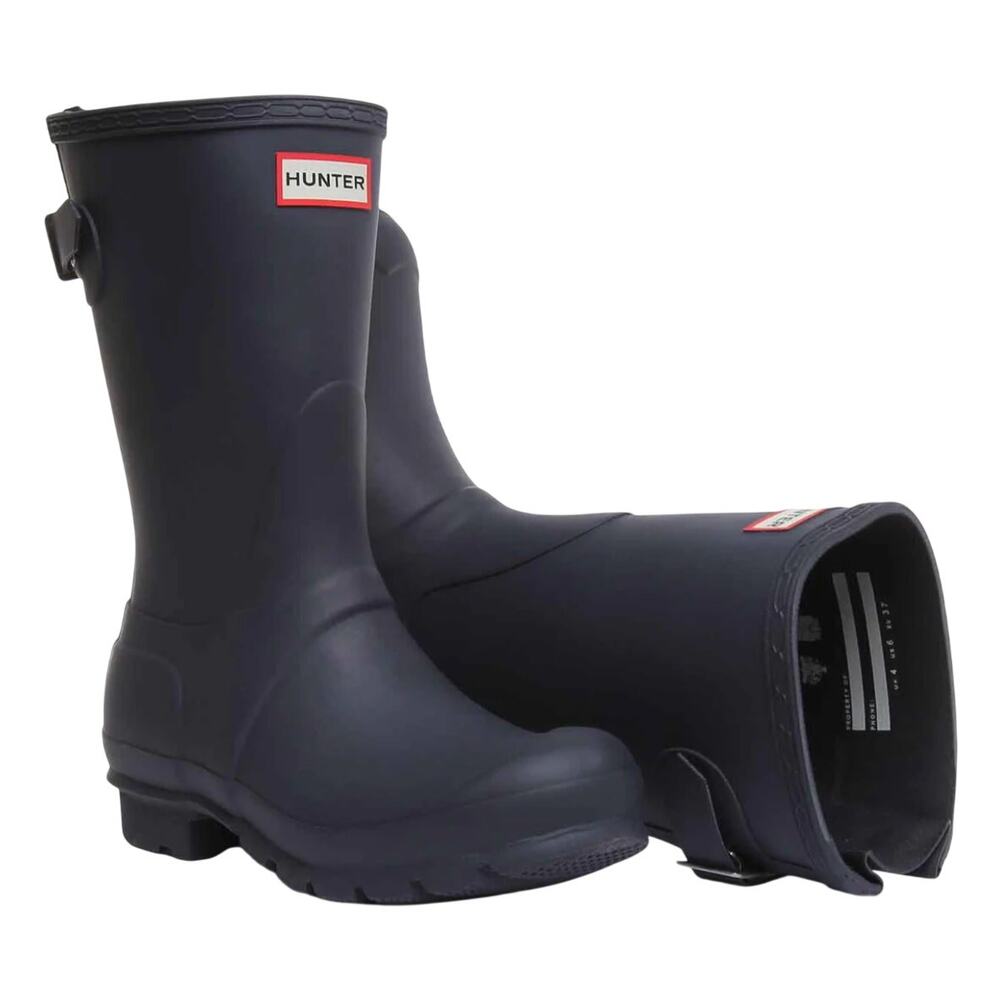 Hunter Original Short Adjustable Rubber Rain Waterproof Boots Navy Size 8